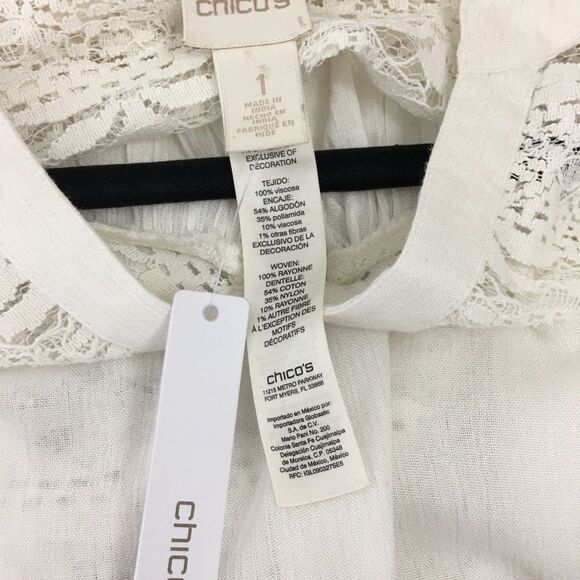 Chicos Top Hi‎ Lo Lace Ivory Ecru Size 1 Pullover - Picture 8 of 10